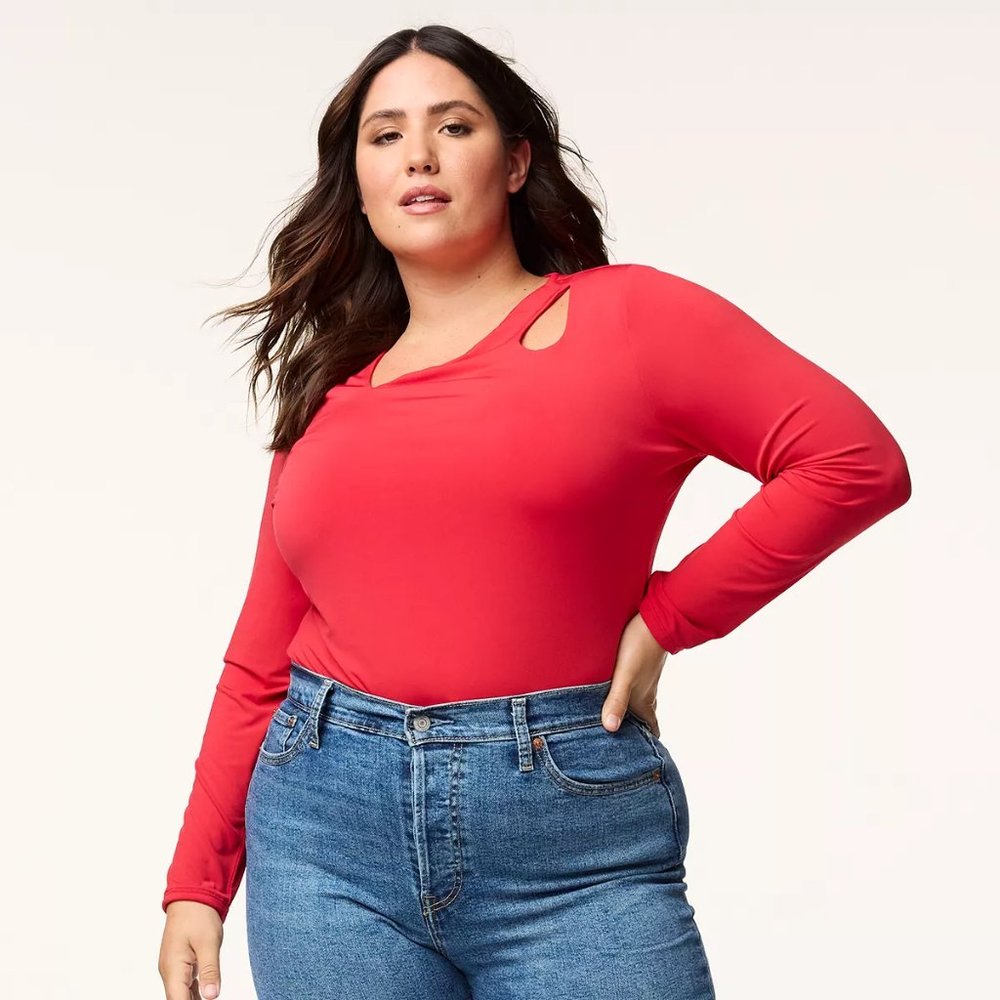 ❤️NWT INTEMPO PLUS SIZE BODYSUIT CUTOUT ACCENT SNAP BOTTOM SOFT & SLEEK 3X